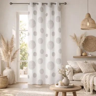 Voilage Motif Rond Impression Magnétique - 140x240 Cm - Beige