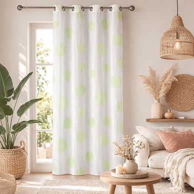 Voilage Motif Rond Impression Magnétique - 140x240 Cm - Vert Clair