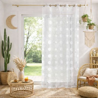 Voilage Rouge Motifs Brodés - 300x240 Cm - Blanc