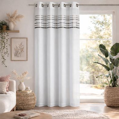 Voilage À Parement Tissé Et Oeillets Carrés - 140x260 Cm - Taupe