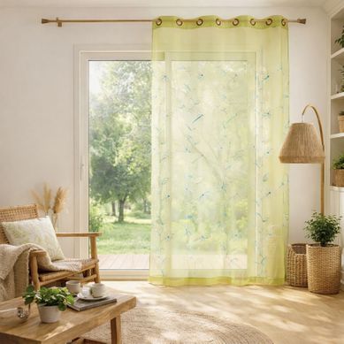 Voilage Anis Et Broderie Fil Satiné - 140x240 Cm - Vert Clair