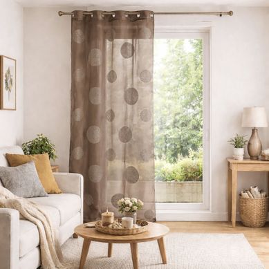Voilage Avec Ronds Brodés Ton Sur Ton - 140x240 Cm - Taupe