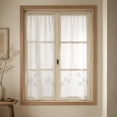 Paire De Petits Voilages Brodés À Motif Végétal - 60x160 Cm - Ivoire
