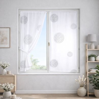 Paire De Petits Voilages Blancs Brodés Ronds Mêlés - 60x160 Cm - Blanc