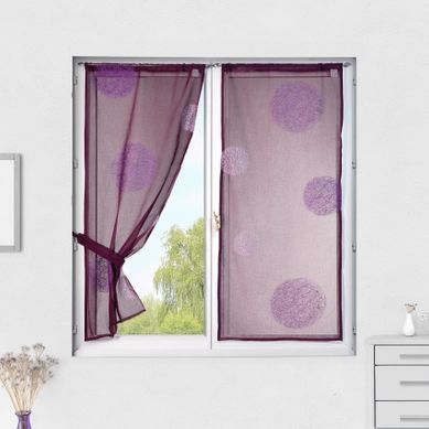 Petit Voilage Prune Brodé 'ronds Mêlés' - 60x160 Cm - Prune Petit Voilage Prune Brodé 'ronds Mêlés' - 60x160 Cm - Prune