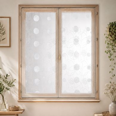 Paire De Petits Voilages Droits En Organza Brodé - 80x160 Cm - Blanc