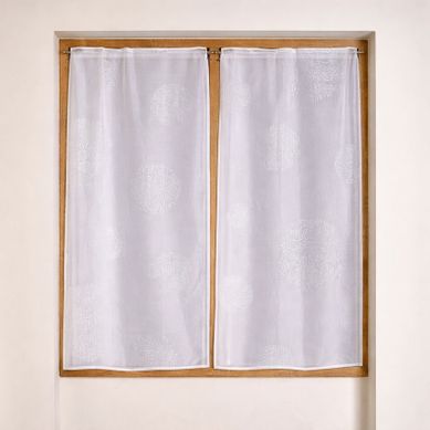 Paire De Petits Voilages Motif Argent - 80x160 Cm - Blanc