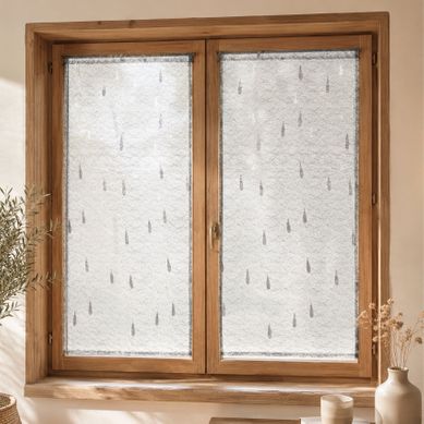 Paire De Petits Voilages En Organza Jacquard Motifs De Gouttes - 80x160 Cm - Gris Clair