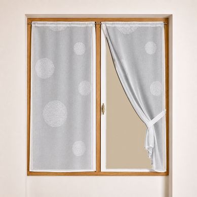 Paire De Petits Voilages Brodés À Gros Ronds En Fils Lurex - 60x160 Cm - Argent
