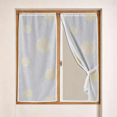 Paire De Petits Voilages Brodés À Gros Ronds En Fils Lurex - 60x160 Cm - Doré