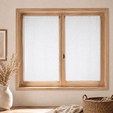 Paire De Petits Voilages En Organza À Rayures - 60x120 Cm - Blanc