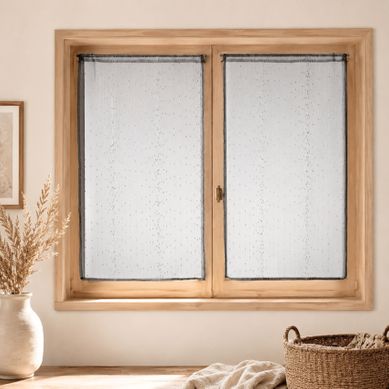 Paire De Petits Voilages En Organza À Rayures - 60x120 Cm - Gris Clair