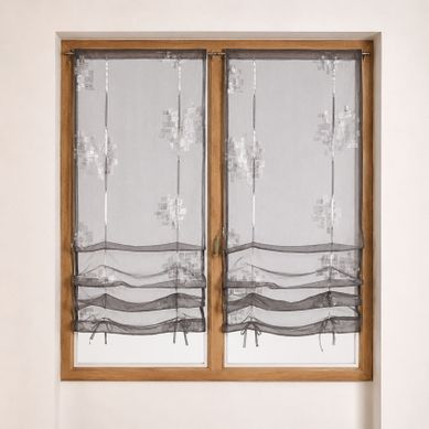 Paire De Stores Voilages À Remonter Motifs Argentés - 45x160 Cm - Gris Clair