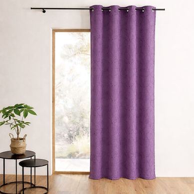Rideau Jacquard À Motif Géométrique Et Oeillets - 140x260 Cm - Violet Rideau Jacquard À Motif Géométrique Et Oeillets - 140x260 Cm - Violet