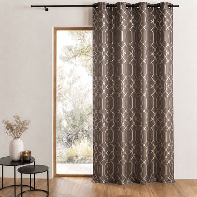 Rideau Tamisant À Motifs Géométriques - 140x260 Cm - Gris Clair