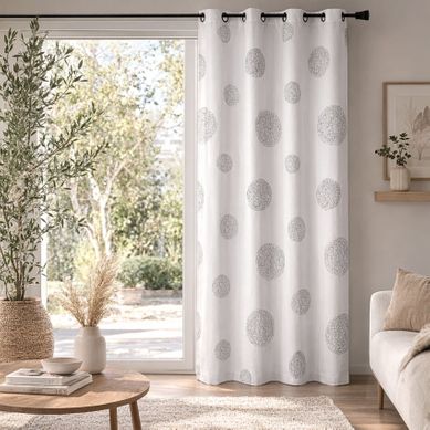 Rideau Blanc En Shantung Brodé Ronds Mêlés - 140x260 Cm - Blanc