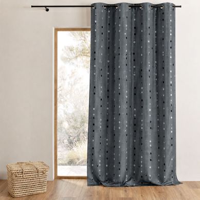 Rideau Shantung Motif De Boules Tissées - 140x260 Cm - Gris Clair