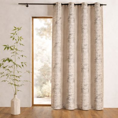 Rideau Shantung Brodé Bandes De Motifs Ethniques - 140x260 Cm - Beige