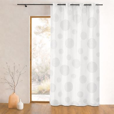Rideau Taffetas Motif De Ronds Argentés - 140x260 Cm - Blanc