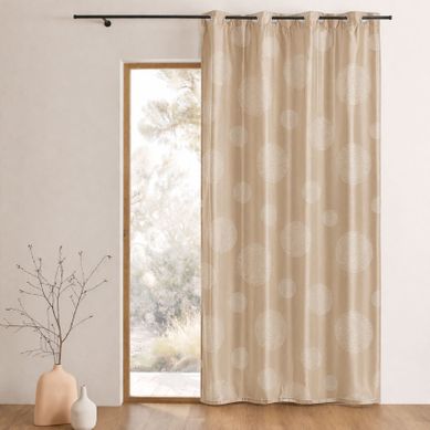 Rideau Taffetas Motif De Ronds Argentés - 140x260 Cm - Ivoire