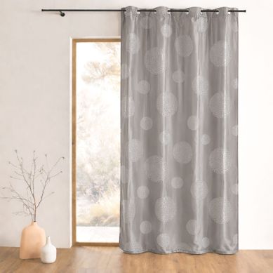 Rideau Taffetas Motif De Ronds Argentés - 140x260 Cm - Gris Clair