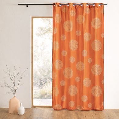 Rideau Taffetas Motif De Ronds Argentés - 140x260 Cm - Orange