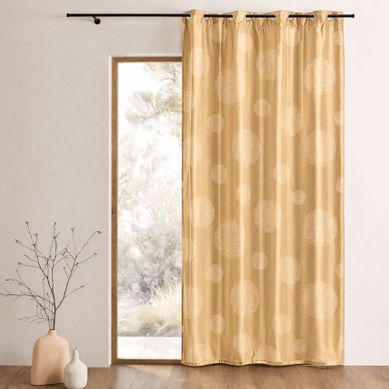 Rideau Taffetas Motif De Ronds Argentés - 140x260 Cm - Taupe