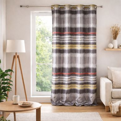 Rideau Jacquard Style Ikat - 140x260 Cm - Gris Clair