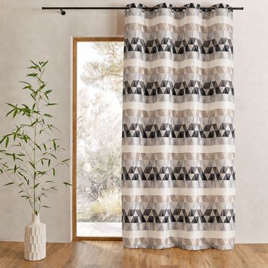 Rideau Jacquard Tamisant Motifs Triangles - 140x260 Cm - Gris Clair