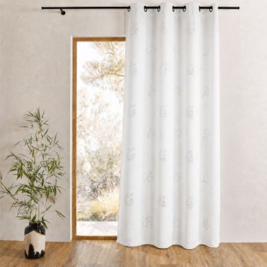 Rideau Shantung Imprimés Motifs Argent - 140x260 Cm - Blanc