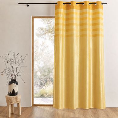 Rideau Opaque En Shantung Avec Parement Rayé Ton Sur Ton - 140x250 Cm - Jaune