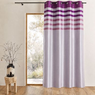 Rideau Opaque En Shantung Avec Parement Rayé Ton Sur Ton - 140x250 Cm - Prune Rideau Opaque En Shantung Avec Parement Rayé Ton Sur Ton - 140x250 Cm - Prune