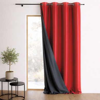 Rideau Uni Shantung 100% Occultant 3 Couches - 140x260 Cm - Rouge Orangé