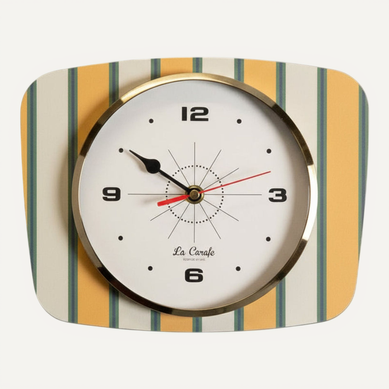 Horloge Murale Rectangulaire Cadran Beige Rayures - Jaune / Vert