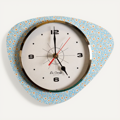 Horloge Murale Mediator Fond Beige Motif - Floral Bleu