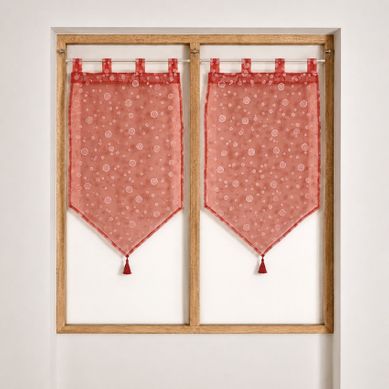 Paire De Petits Voilages Motif De Bulles Argentées - 60x160 Cm - Rouge