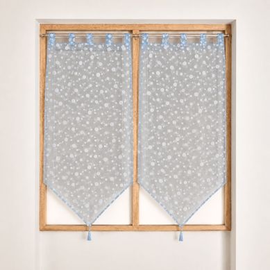 Paire De Petits Voilages Motif De Bulles Argentées - 60x160 Cm - Bleu