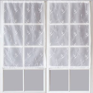 Paire De Petits Voilages Motif "floral" - 60x120 Cm - Blanc
