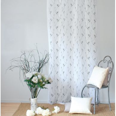 Voilage À Imprimés Champêtres 8 Oeillets - 140x240 Cm - Gris Clair