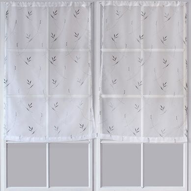 Paire De Petits Voilages Motif "floral" - 60x120 Cm - Gris Clair