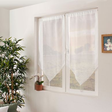 Paire De Petits Voilages En Pointe Avec Pompon - 60x160 Cm - Blanc