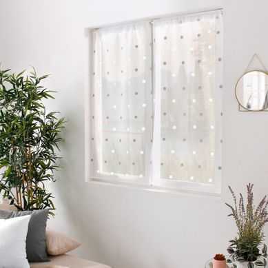 Paire De Petits Voilages Droits À Pois Colorés - 60x120 Cm - Blanc