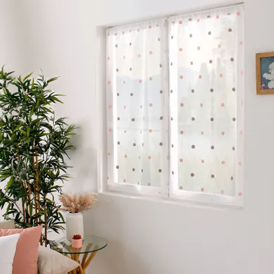 Paire De Petits Voilages Droits À Pois Colorés - 60x120 Cm - Gris Perle
