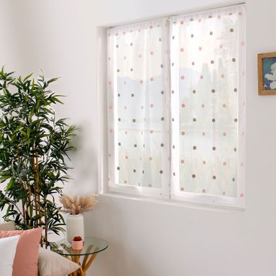 Paire De Petits Voilages Droits À Pois Colorés - 60x160 Cm - Gris Perle