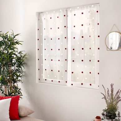 Paire De Petits Voilages Droits À Pois Colorés - 60x90 Cm - Bordeaux