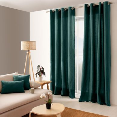 Rideau À Oeillets En Pur Coton - 135x240 Cm - Vert Foncé