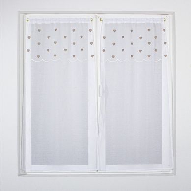 Paire De Petits Voilages Droits Sablés Avec Top À Coeurs - 60x90 Cm - Beige
