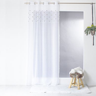 Voilage Sablé Avec Top Cœurs - 140x240 Cm - Beige