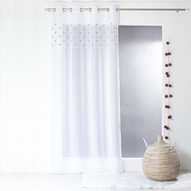 Voilage Sablé Avec Top Cœurs - 140x240 Cm - Gris Clair