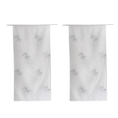 Paire De Petits Voilages Brodés De Fleurs - 60x120 Cm - Blanc